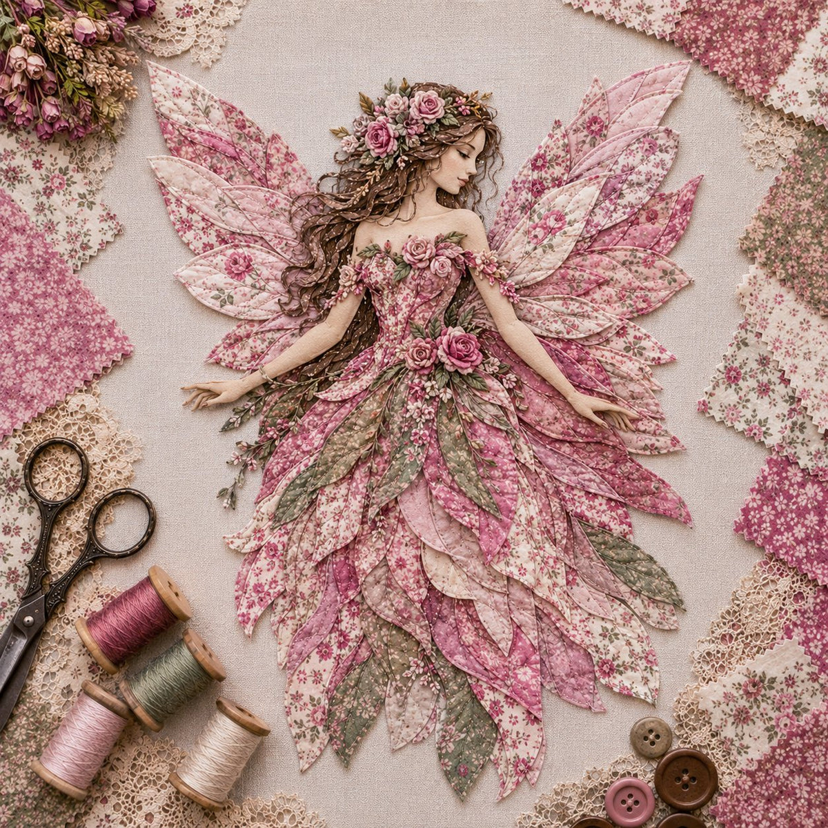 Floral Fairy Fabric Collage Kit with Dimensional Wings