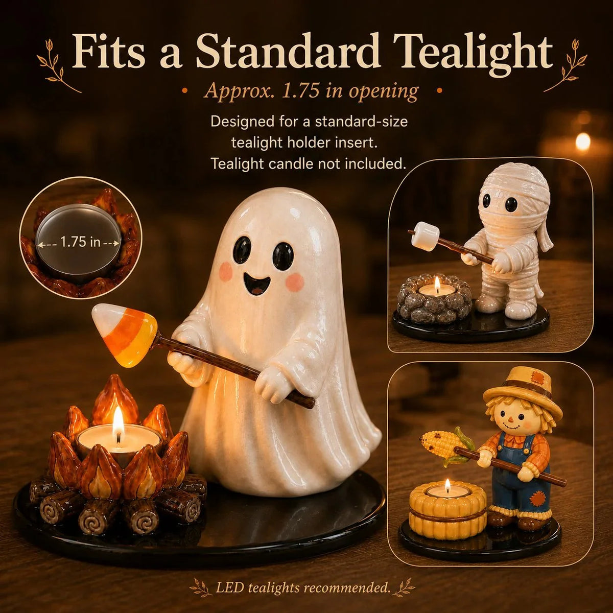 Decorative Campfire Tealight Holder for Focused Light – Halloween Camp