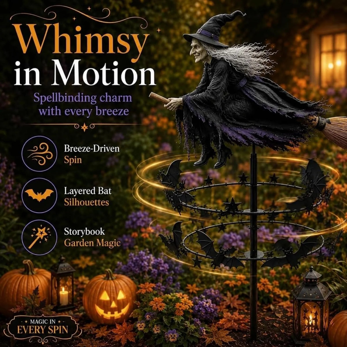Outdoor The Enchanted Witch Garden Wind Spinner for Garden Display