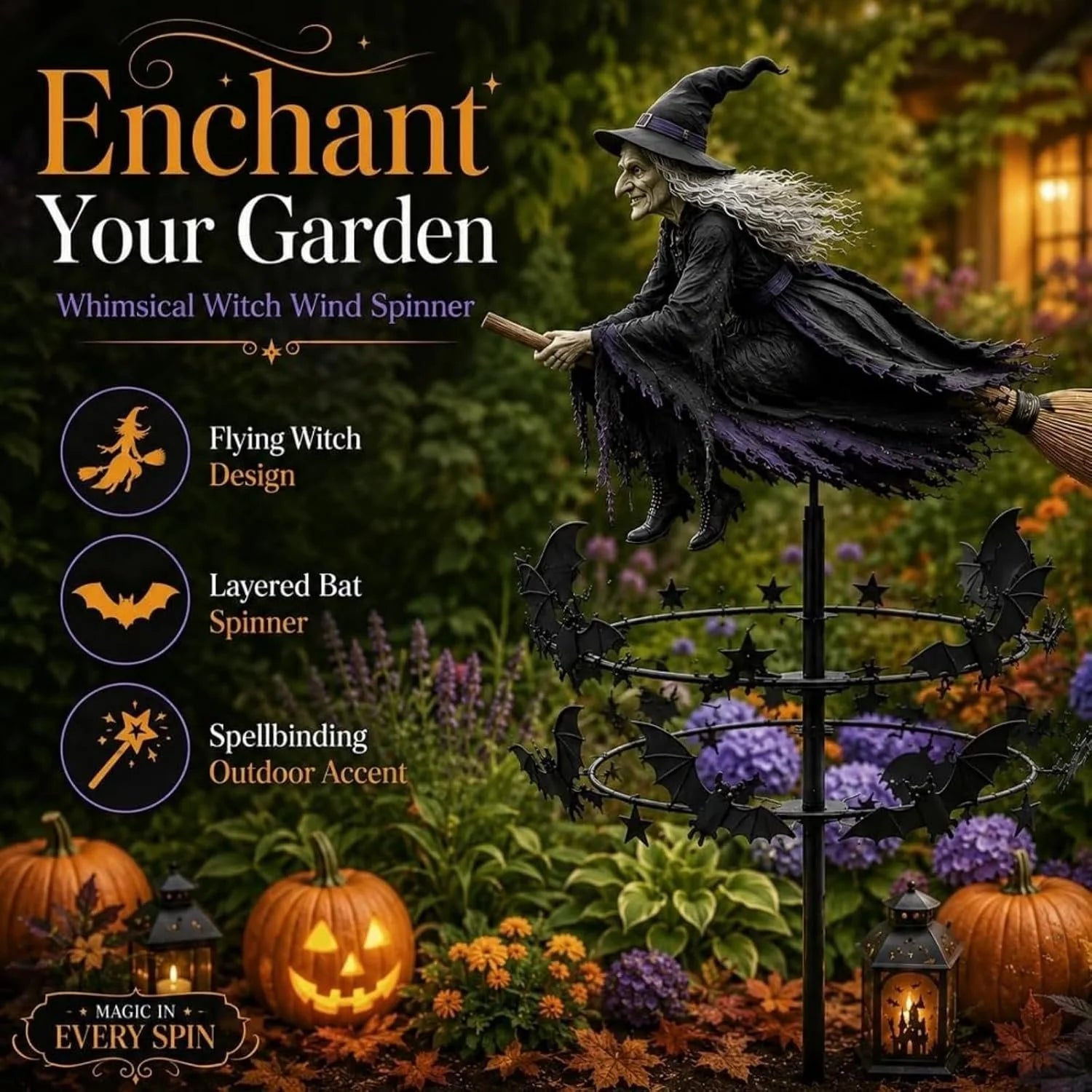Outdoor The Enchanted Witch Garden Wind Spinner for Garden Display