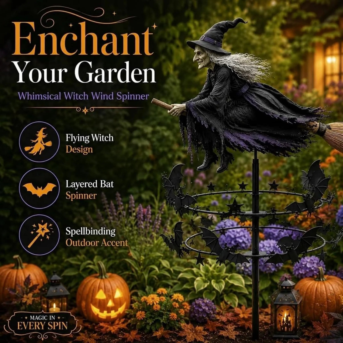 Outdoor The Enchanted Witch Garden Wind Spinner for Garden Display