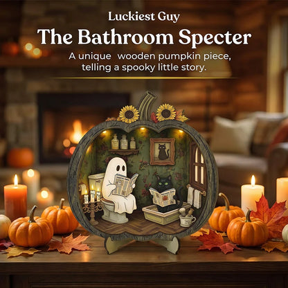 Purpose-Built Enchanting Ghost Pumpkin Decor – Cozy Wooden Tabletop