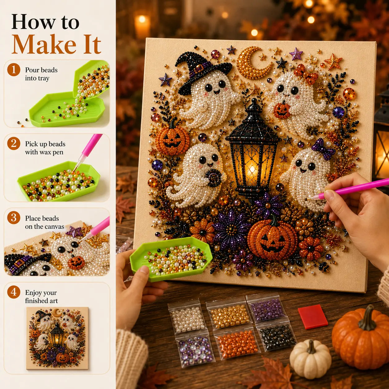 Tiny-Pearl Halloween Craft Kit for Making Playful Spooky Art