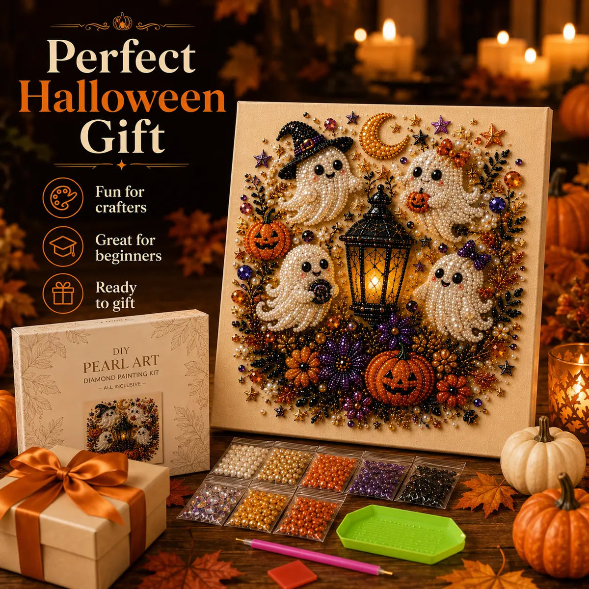 Tiny-Pearl Halloween Craft Kit for Making Playful Spooky Art