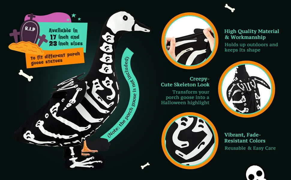 Skeleton Costume Outfit for 23-Inch Porch Goose Halloween Decor
