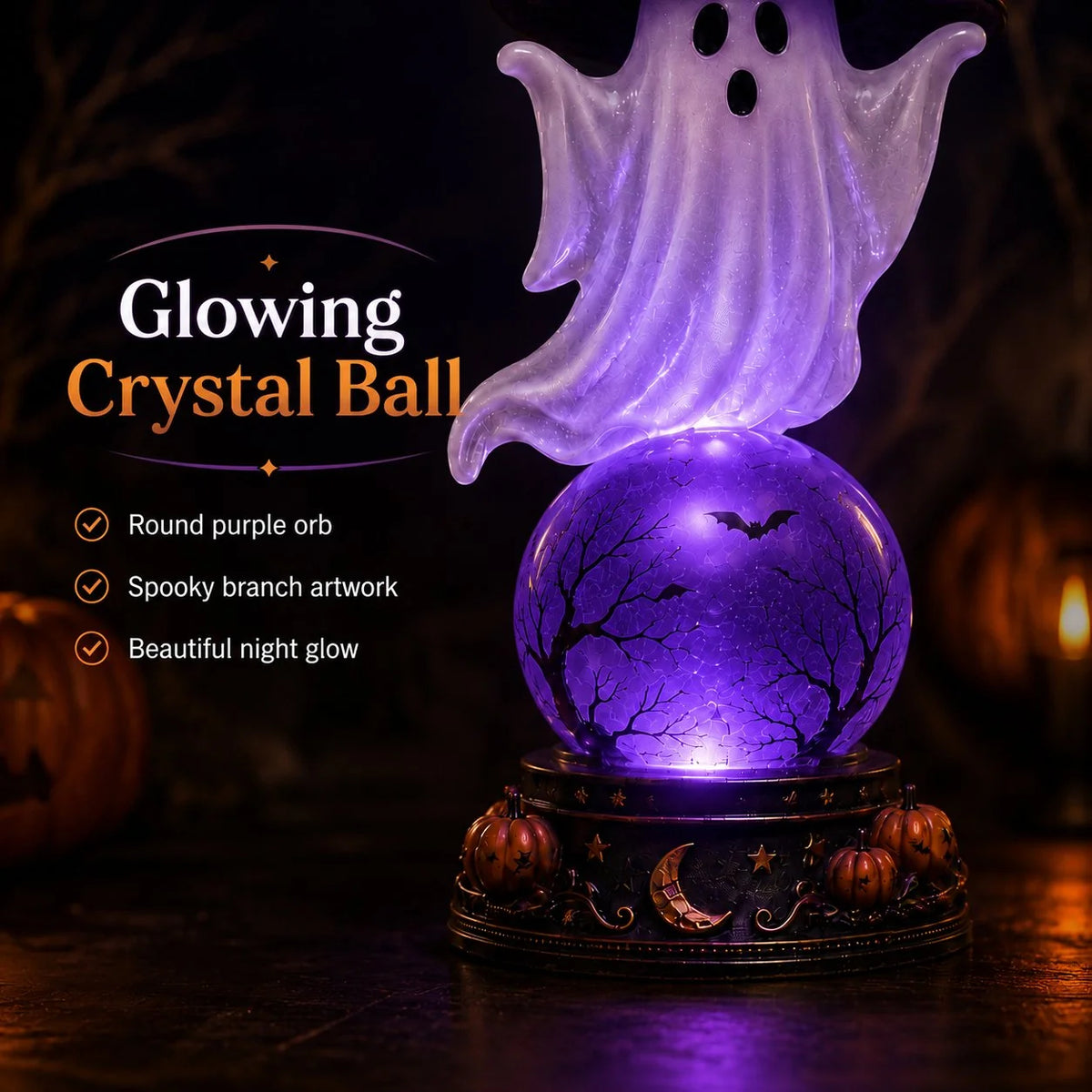 Decorative Raven Crystal Ball Lighted Decor for Focused Lighting