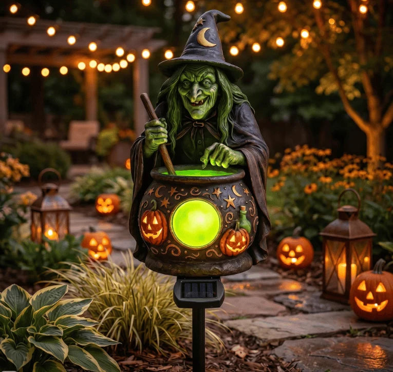 Outdoor Solar Witch Cauldron Garden Stake Light for Garden Display
