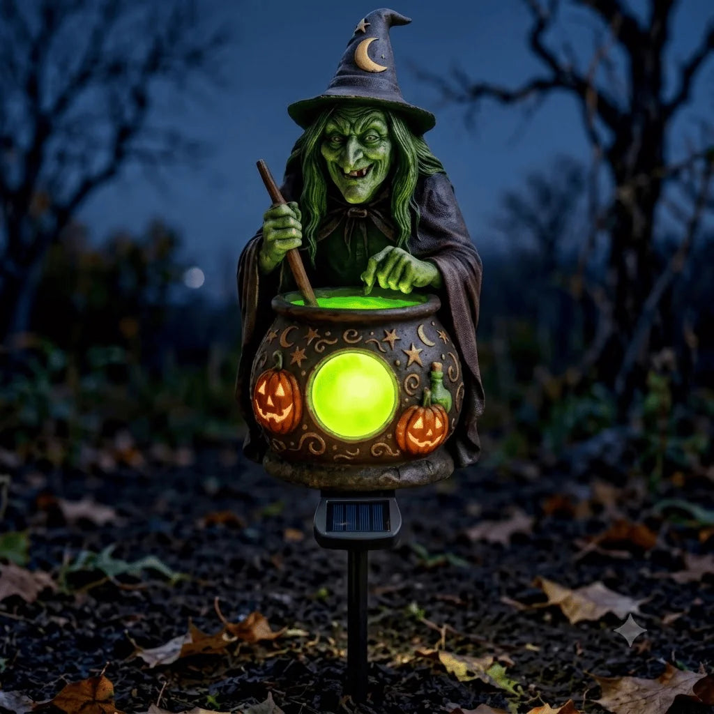 Outdoor Solar Witch Cauldron Garden Stake Light for Garden Display