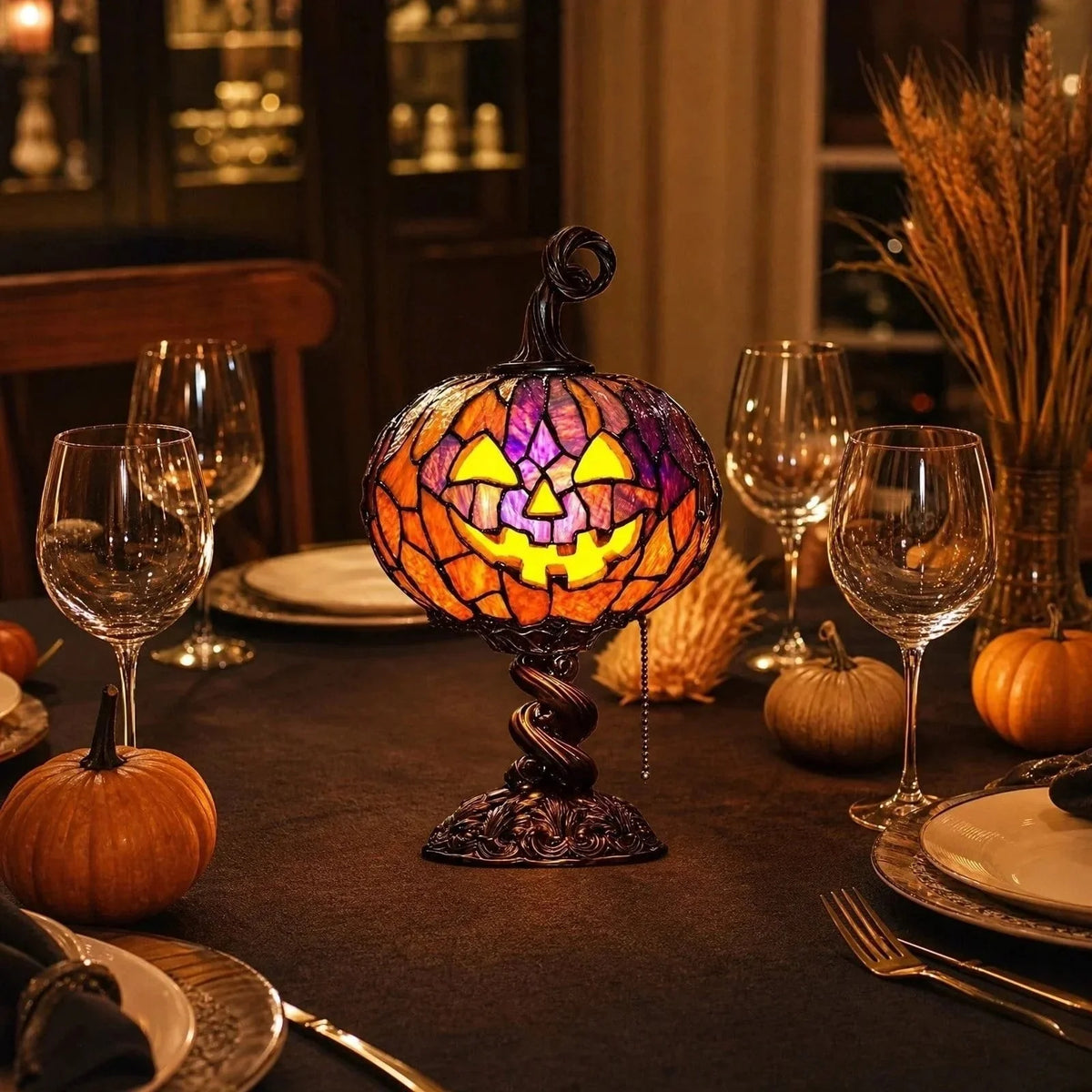 Decorative Stained Glass Style Pumpkin Table Lamp for Focused Lighting
