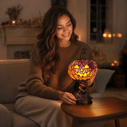 Decorative Stained Glass Style Pumpkin Table Lamp for Focused Lighting