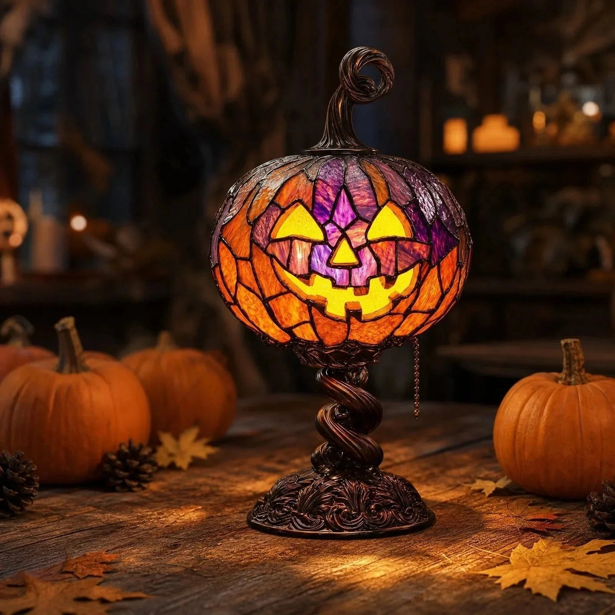 Decorative Stained Glass Style Pumpkin Table Lamp for Focused Lighting