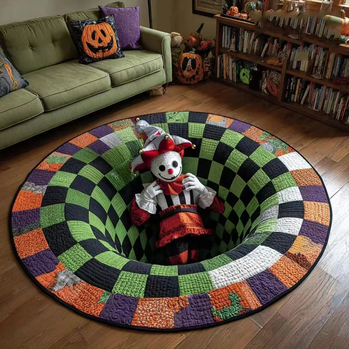 Purpose-Built 3D Skeleton Vortex Quilted Round Rug for Everyday Use