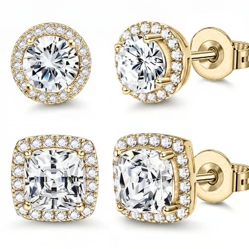 Comfort-Focused Halo Stud – Round/Square Styles for Everyday Wear