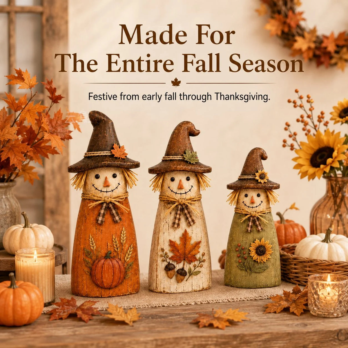 Vehicle-Ready Hand-Carved Vintage Scarecrow Fall Decor – Ha – Style 80
