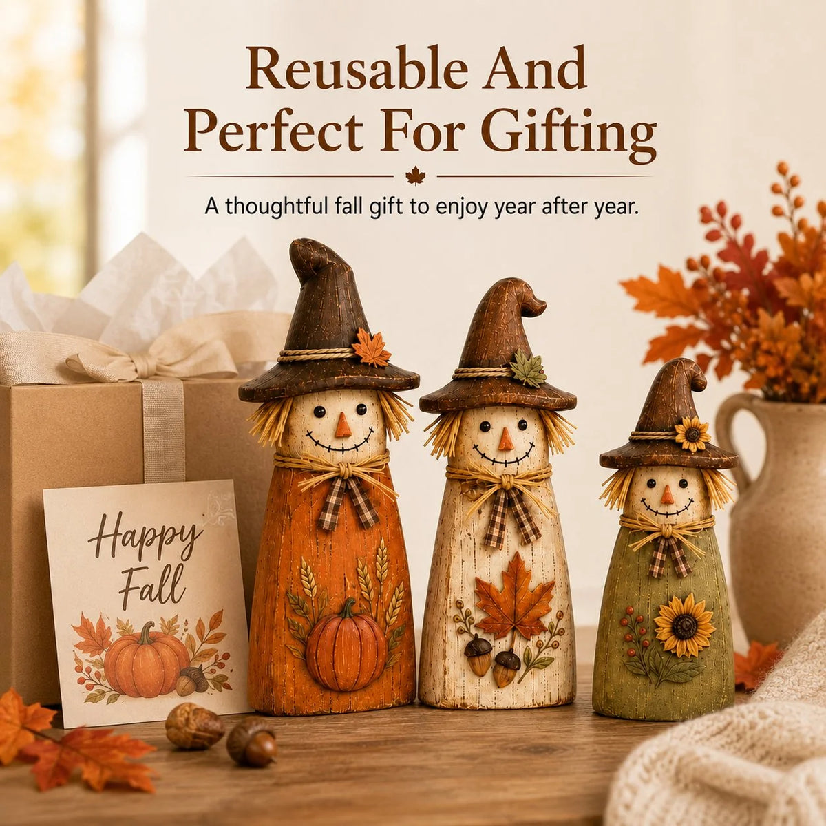 Vehicle-Ready Hand-Carved Vintage Scarecrow Fall Decor – Ha – Style 80