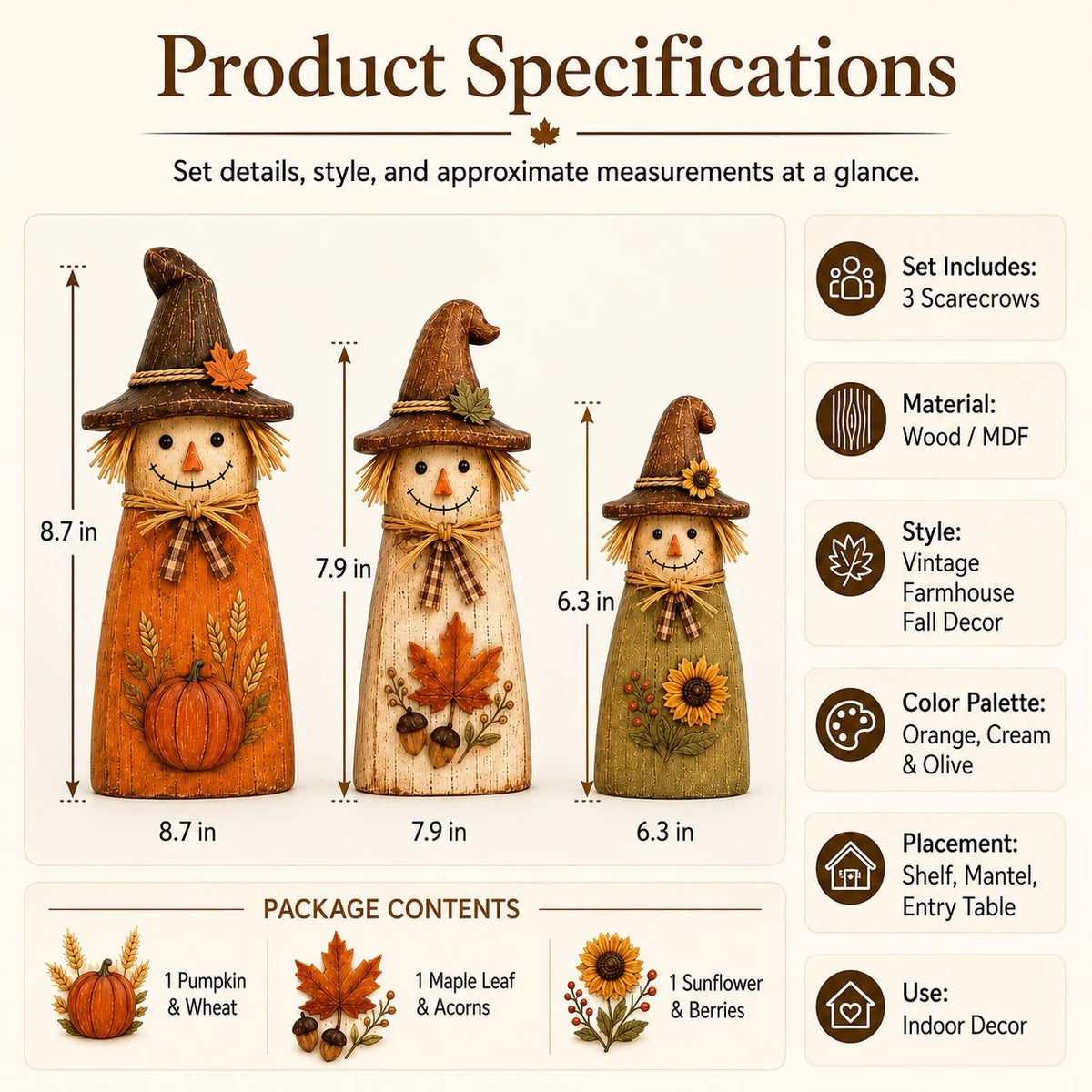 Vehicle-Ready Hand-Carved Vintage Scarecrow Fall Decor – Ha – Style 80