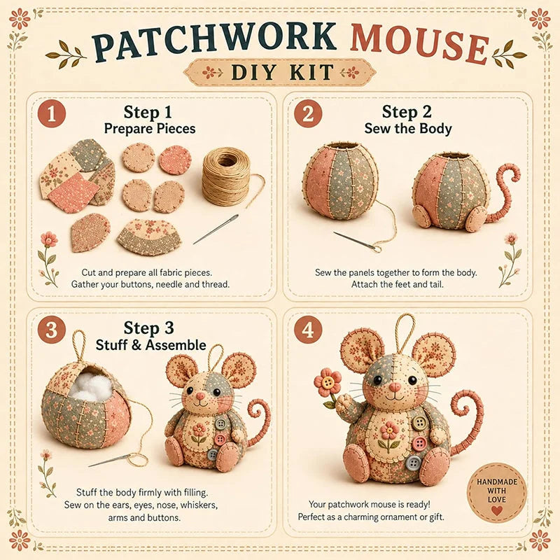 Hands-On Handcrafted Vintage Mouse Plush Sewing Kit for Creative Play