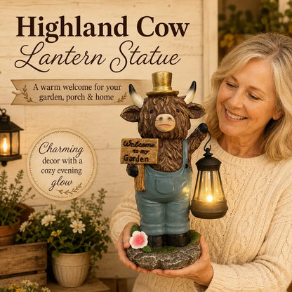 Solar Highland Cow Lantern Statue with Handcrafted Detail