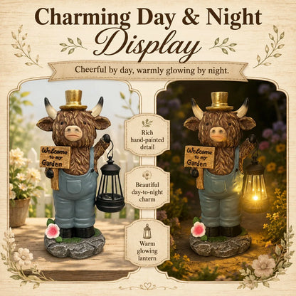 Solar Highland Cow Lantern Statue with Handcrafted Detail