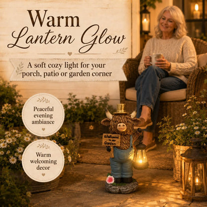 Solar Highland Cow Lantern Statue with Handcrafted Detail