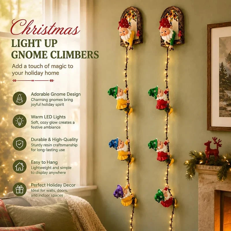 Decorative Handmade Climbing Gnome StringLights, Indoor OutdoorWall