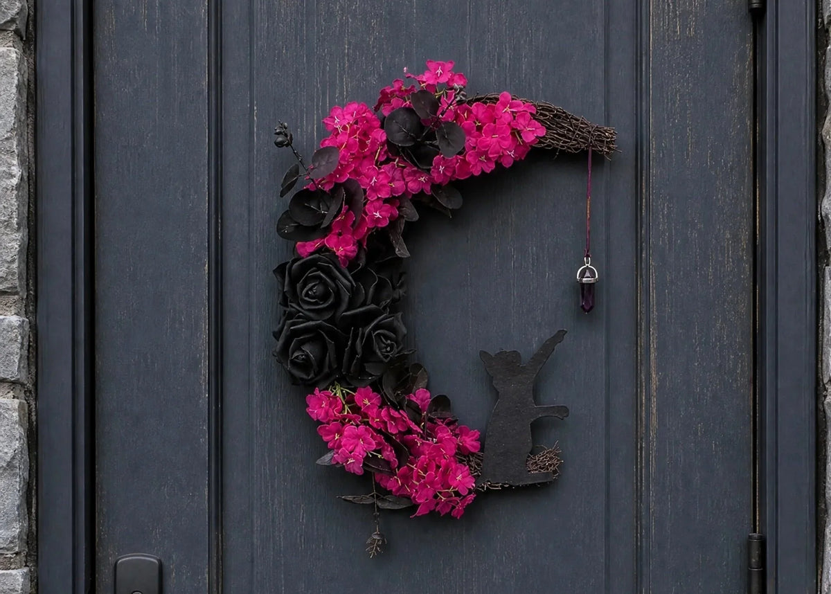 Handmade Halloween Cat Door Wreath