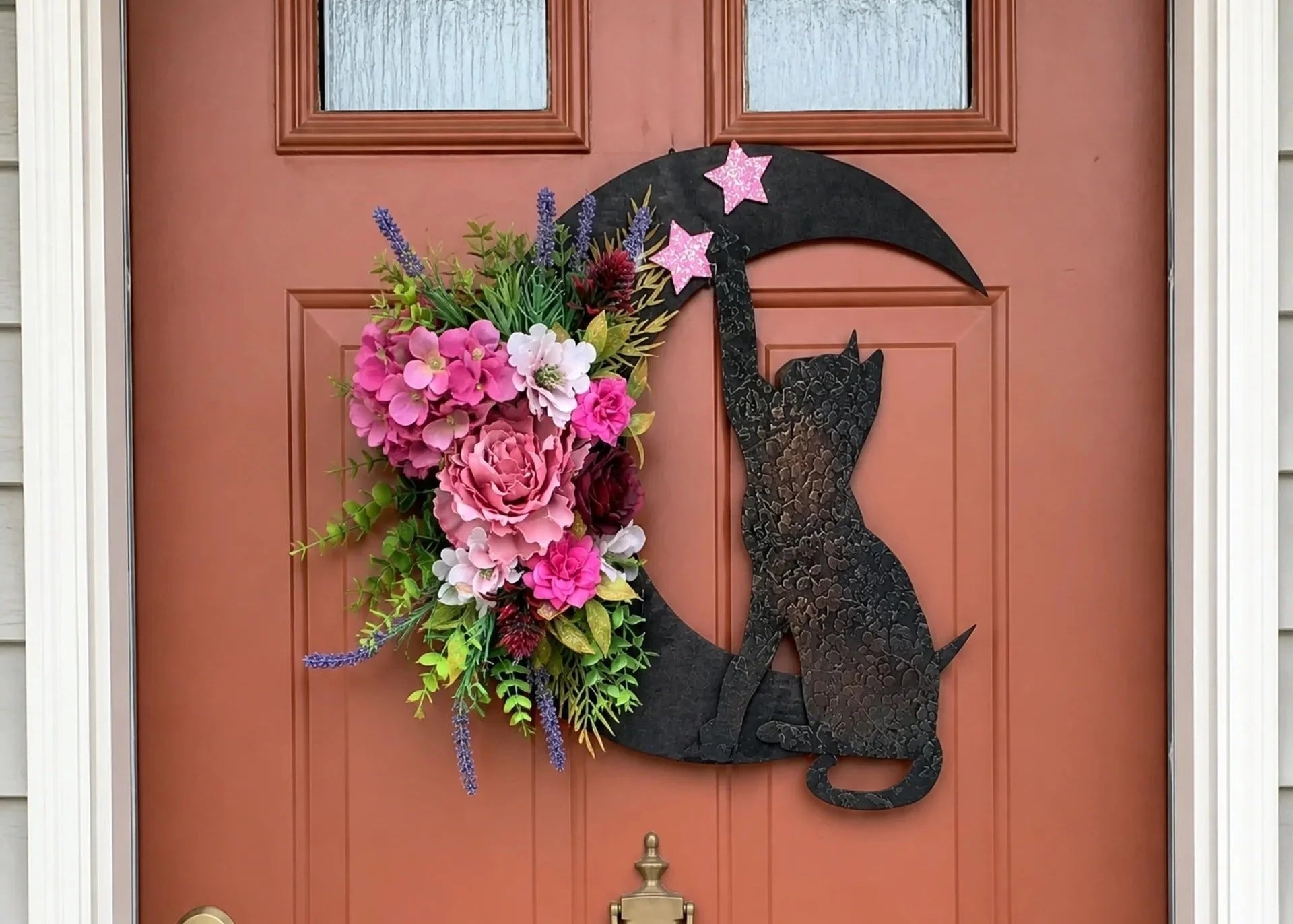 Handmade Halloween Cat Door Wreath