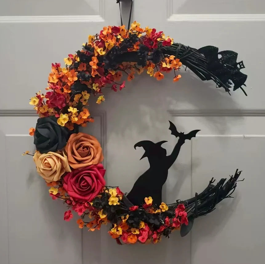 Handmade Halloween Cat Door Wreath