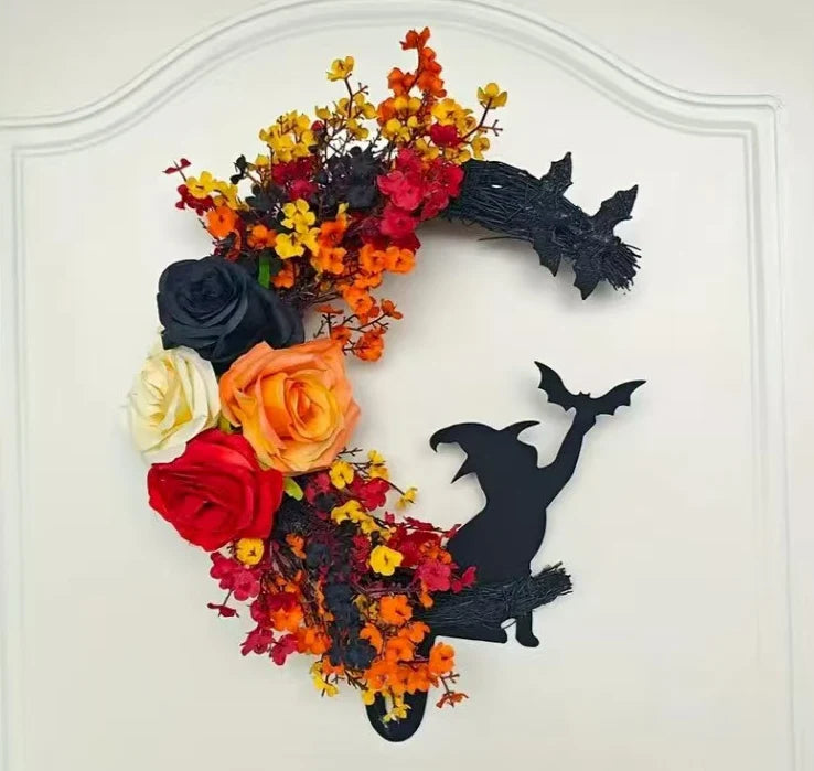 Handmade Halloween Cat Door Wreath