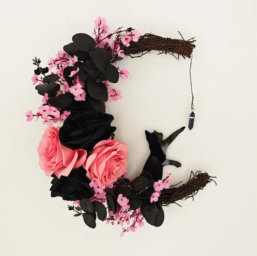 Handmade Halloween Cat Door Wreath