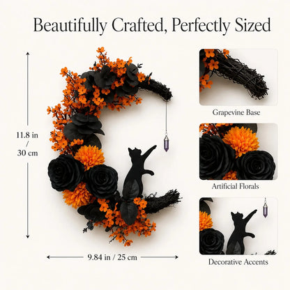 Handmade Halloween Cat Door Wreath