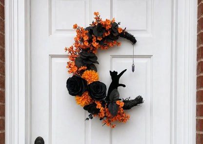 Handmade Halloween Cat Door Wreath