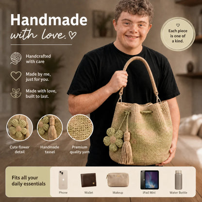 Space-Saving Handwoven Flower Bucket Bag for Organized Storage