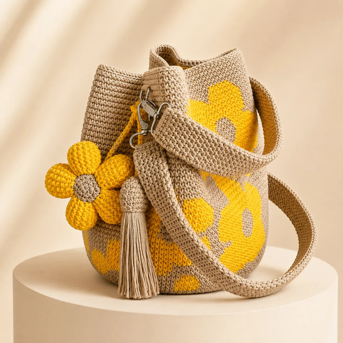 Space-Saving Handwoven Flower Bucket Bag for Organized Storage
