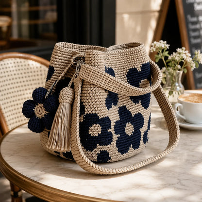 Space-Saving Handwoven Flower Bucket Bag for Organized Storage