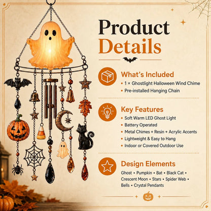Outdoor Haunted Glow Ghost Wind Chime for Garden Display