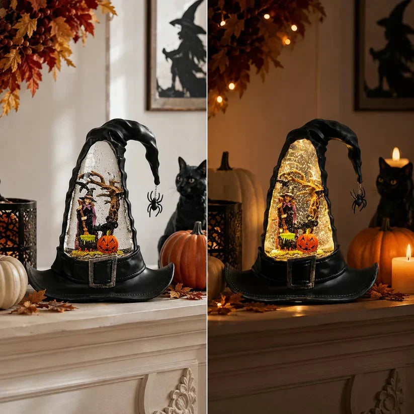 Decorative Witches Hat Lighted Water Lantern With Swirling Glitter