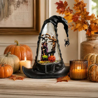 Decorative Witches Hat Lighted Water Lantern With Swirling Glitter