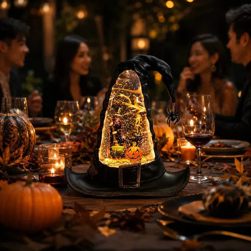 Decorative Witches Hat Lighted Water Lantern With Swirling Glitter