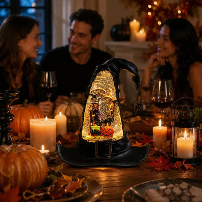 Decorative Witches Hat Lighted Water Lantern With Swirling Glitter