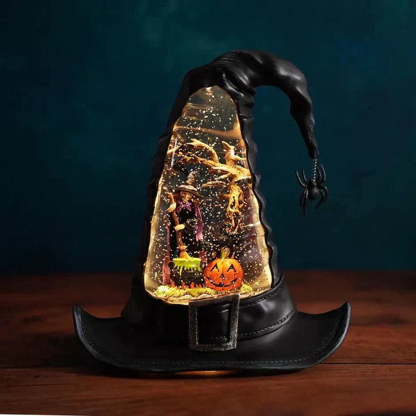Decorative Witches Hat Lighted Water Lantern With Swirling Glitter