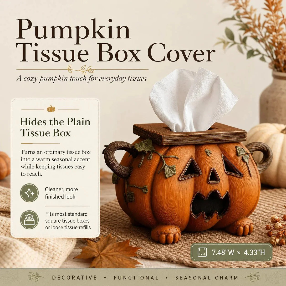 Purpose-Built Pumpkin Tissue Box Cover-Turn Your Everyday Tissue Box
