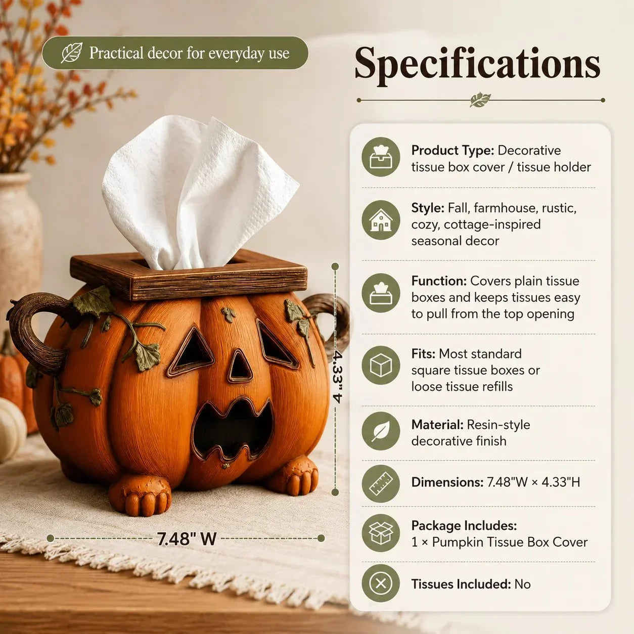 Purpose-Built Pumpkin Tissue Box Cover-Turn Your Everyday Tissue Box