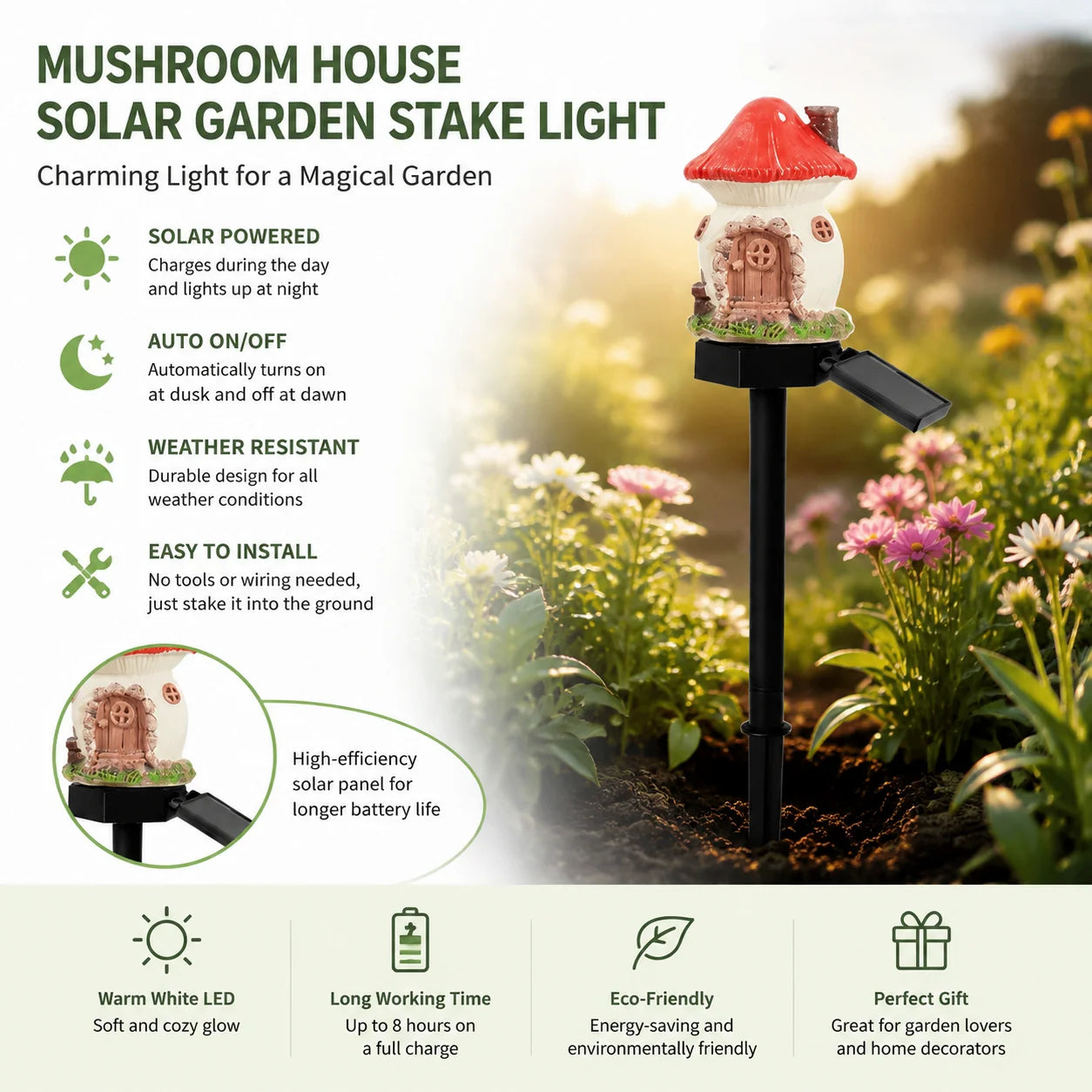 Outdoor Solar Fairy Tale Mushroom Cottage Garden Light – Whimsical