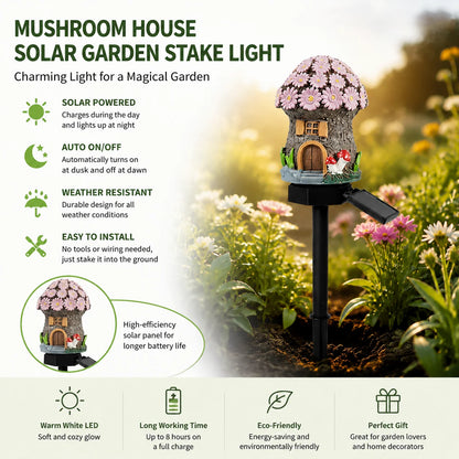Outdoor Solar Fairy Tale Mushroom Cottage Garden Light – Whimsical