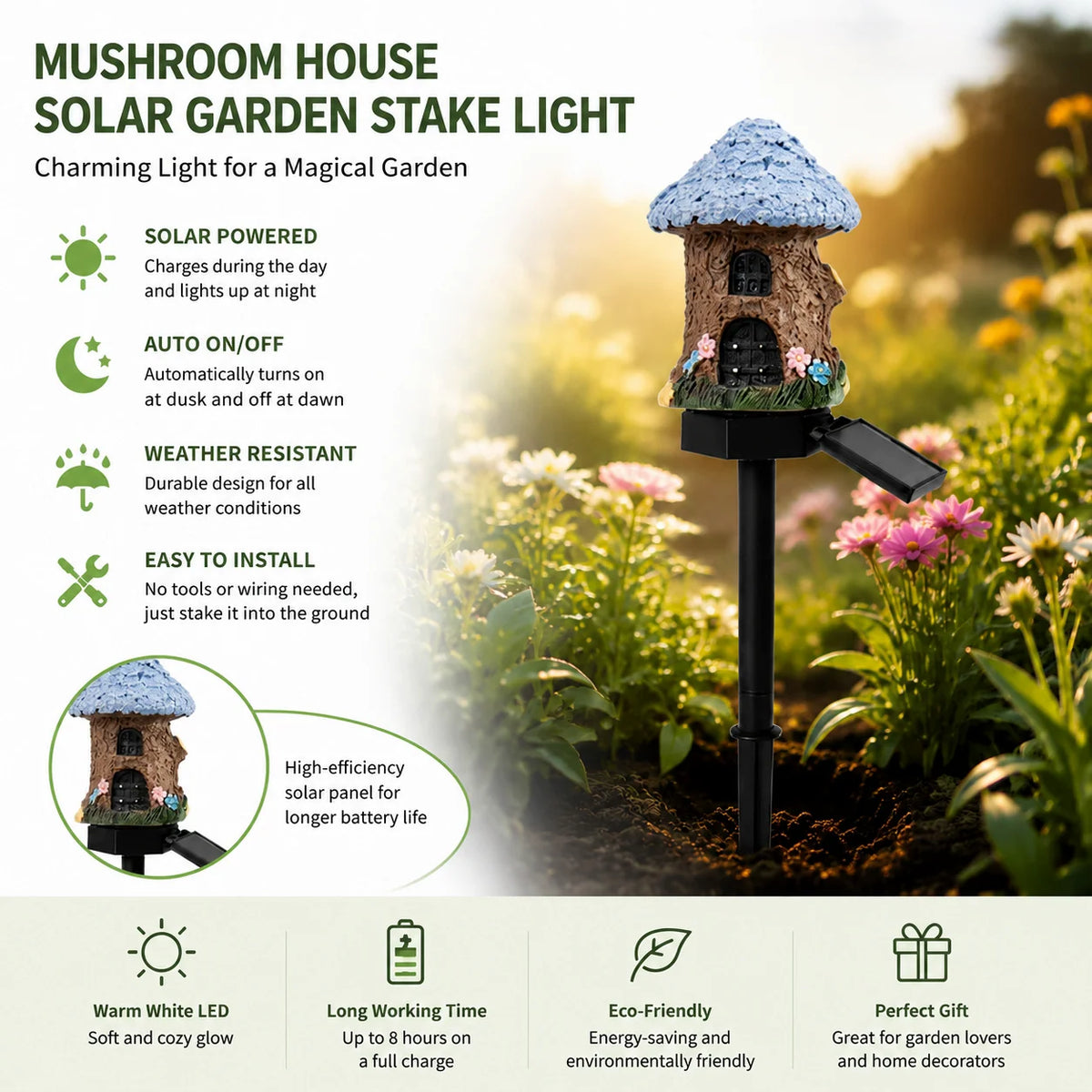 Outdoor Solar Fairy Tale Mushroom Cottage Garden Light – Whimsical
