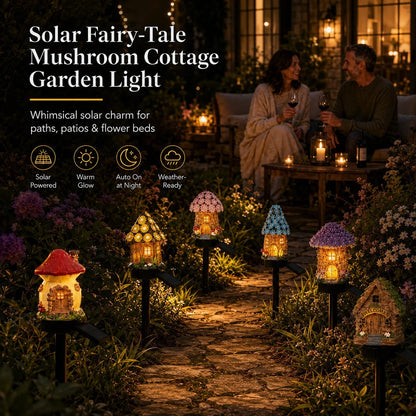 Outdoor Solar Fairy Tale Mushroom Cottage Garden Light – Whimsical