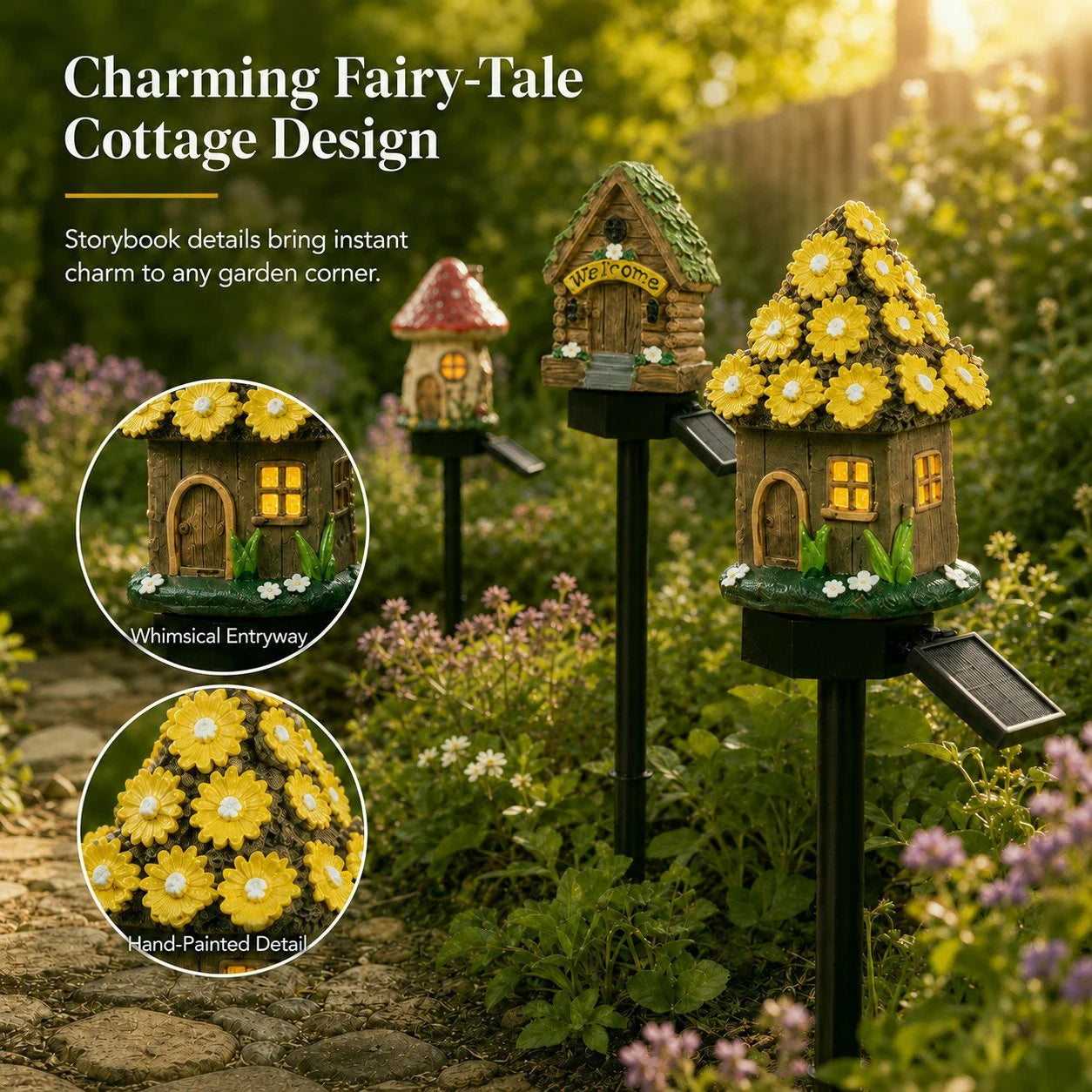 Outdoor Solar Fairy Tale Mushroom Cottage Garden Light – Whimsical