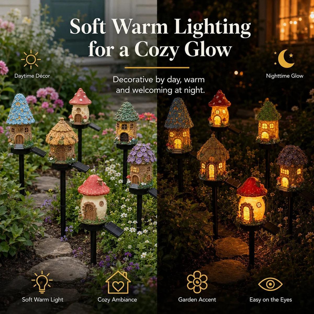 Outdoor Solar Fairy Tale Mushroom Cottage Garden Light – Whimsical
