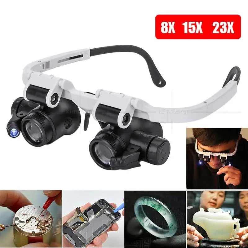 Decorative 8X 15x 23x Head Wearing Magnifying Glass with LED Light